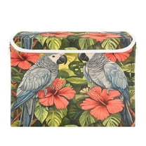 WOBOGO Two Playful Gray Parrots Large Collapsible Storage Box Flip Lid Fabric Decorative Organizer Container Basket with Handles 16.5×12.6×11.8in