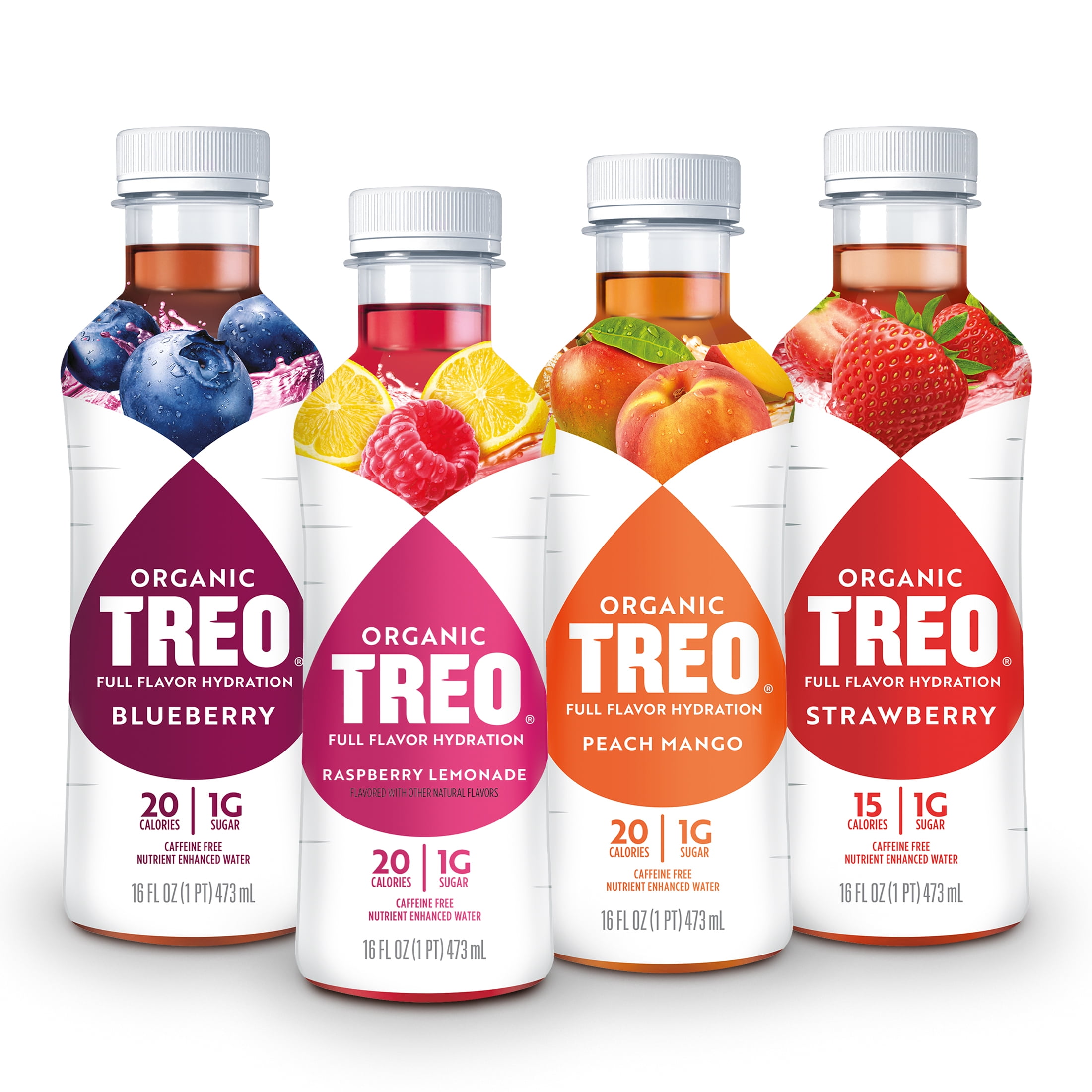 Treo Fruit & Birch Water Drink, Variety Pack, USDA Organic, Non-GMO Project  Verified, Vegan, Gluten-Free, 10 Calories & 1g of Sugar Per Serving, 16 fl