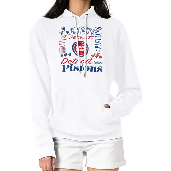Women's G-III 4Her by Carl Banks White Detroit Pistons Team Collage Graphic Fleece Pullover Hoodie