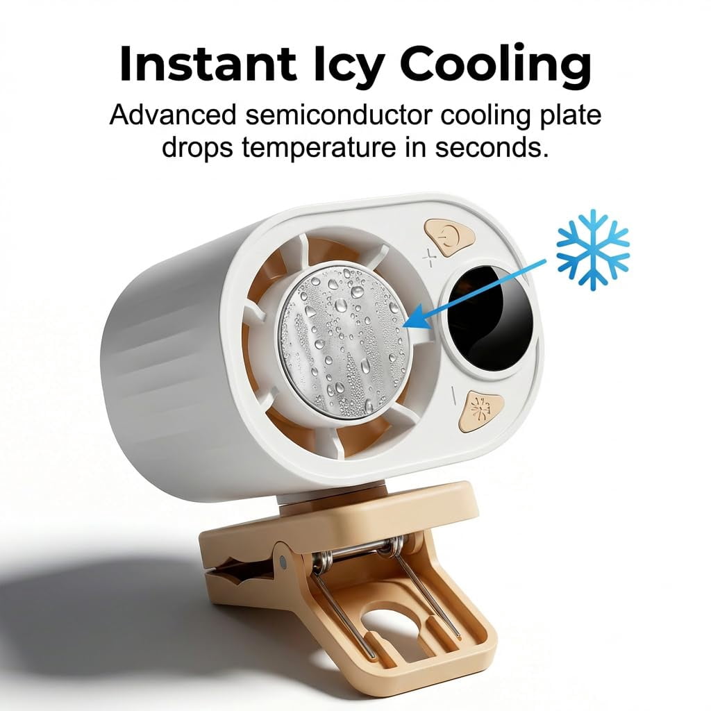 Car Clip On Air Conditioner Fan, 2026 Hands-Free Personal Cooling Fan 360° Rotation & 199 Speeds, 3-Speed Silent Bladeless Fans for Cars, Work, Camping