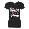 thumbnail image 2 of Wild Bobby In October We Wear Pink Crown Breast Cancer Awareness Women Slim Fit Junior Tee, Black, XX-Large, 2 of 6