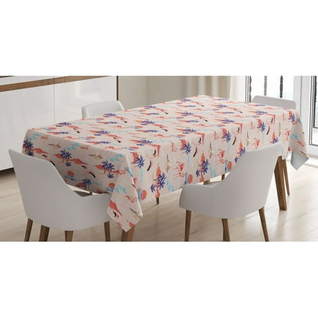 

Exotic Tablecloth Flamingo Birds in Tropic Island Sunset Horizon Beach Palm Tree Paradise Rectangle Satin Table Cover for Dining Room and Kitchen 60 X 90 Pale Rose Multicolor by Ambesonne