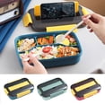 thumbnail image 1 of Lunch Box Plastic Compartment Lunch Box with Phone Stand and Cutlery Set Microwave-Safe Bento Box for Work School Travel(Blue,1-Piece) Rkxzt, 1 of 7