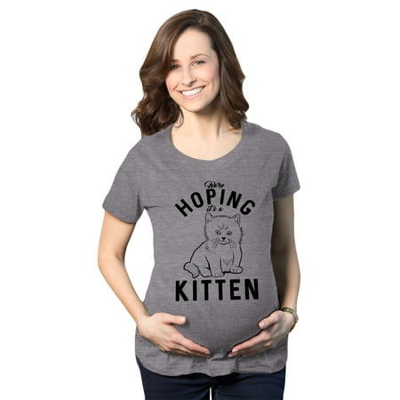 

Maternity Hoping It s A Kitten Tshirt Funny Pet Cat Lover Pregnancy Tee (Dark Heather Grey) - XL