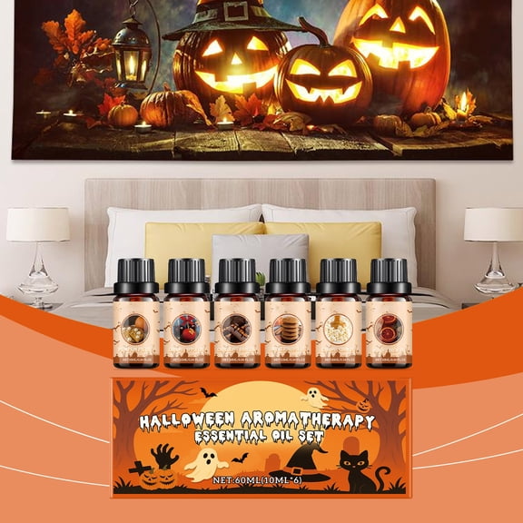 6pcs Halloween Themed Aromatherapy Essential Oil Set with Dropper, Fragrance Oil Kit for DIY Diffuser Humidifier, Spooky Scented Oil Pack for Home Office Bedroom Party Halloween, Multicolor