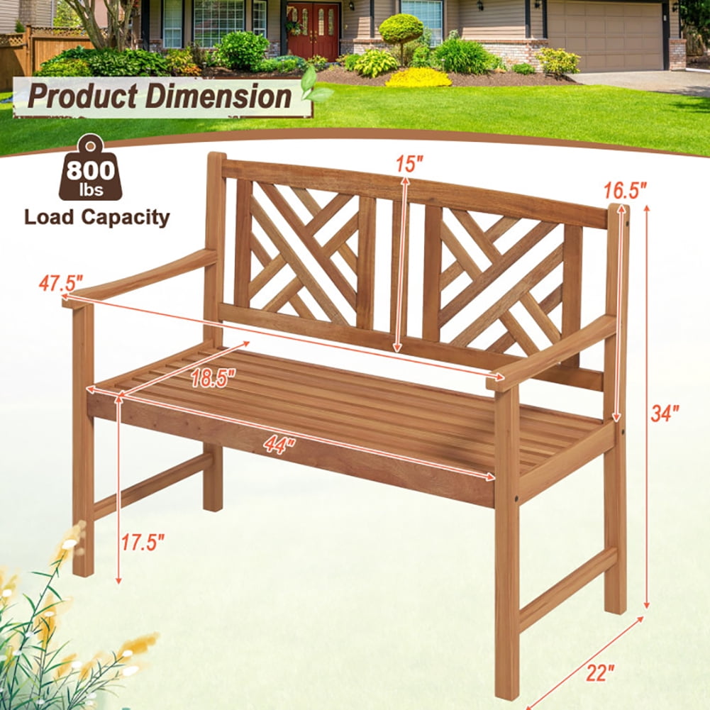 Aimee Lii 2-Person Wood Outdoor Bench with Cozy Armrest and Backrest, Outdoor Patio Furniture