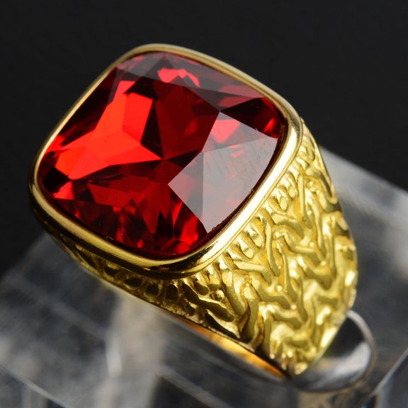 Men's Stainless Steel Ring with Artificial Gemstone Square Inlay Geometric Statement Ring Band Jewelry Gift for Him Steel Black Golden Red Yellow Blue