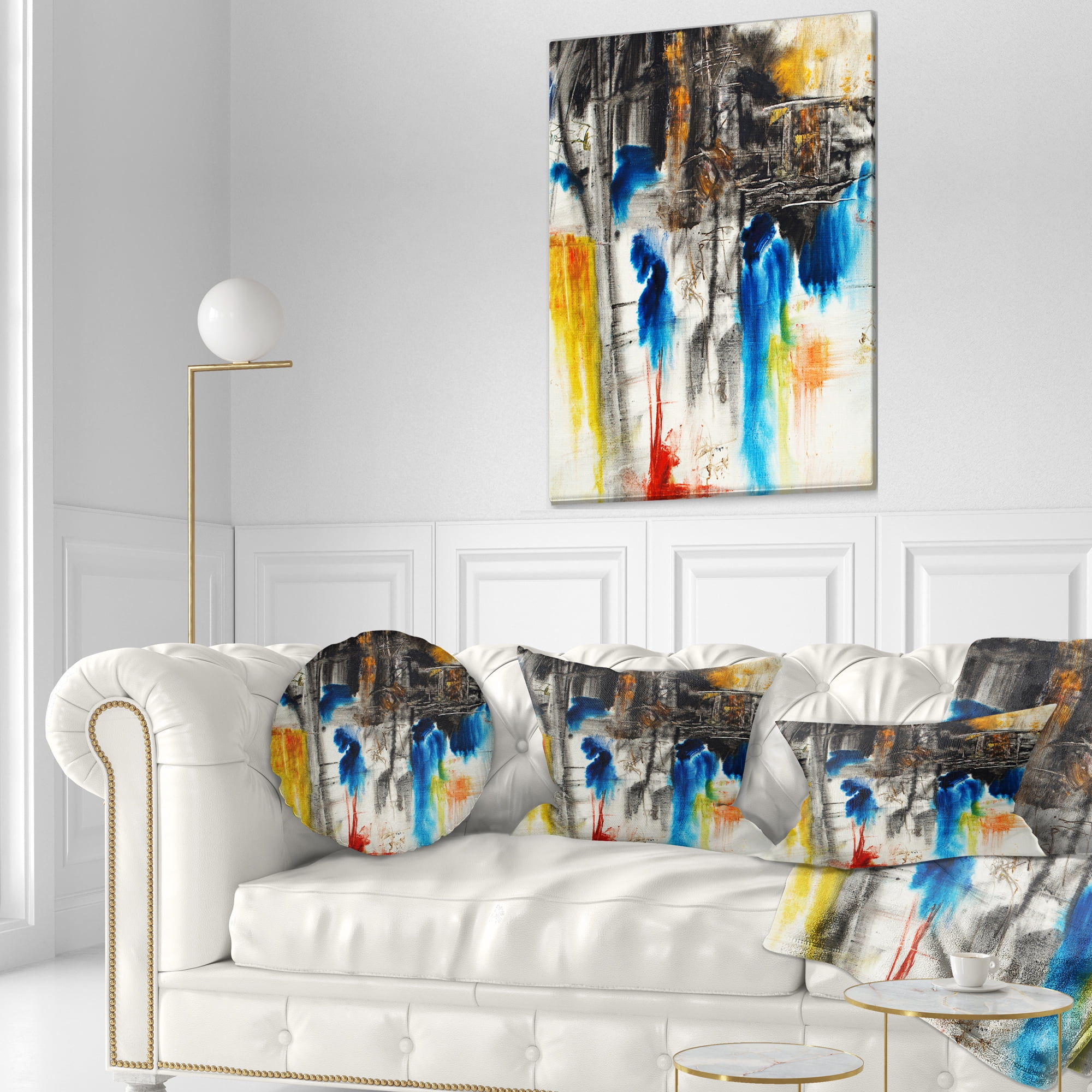 Designart Black Blue and Yellow Pattern - Contemporary Throw Pillow - 12x20