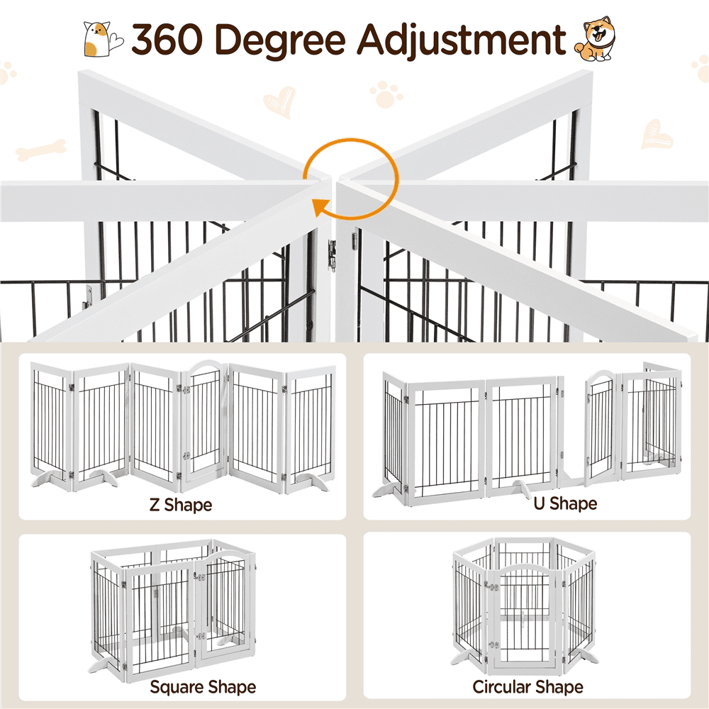 Alden Design 32.5" Tall Foldable Pet Gate with 3 Support Feet, White
