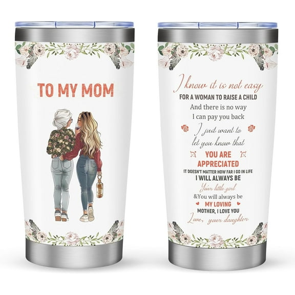 Ochapa 20oz Tumbler Stainless Steel Gifts for Mom from Daughter, Mothers Day Gift Cup, Mom Birthday Gifts for Mama, Travel Mug with Lid, Mom Coffee Cup, Gifts from Daughter for Mum Women