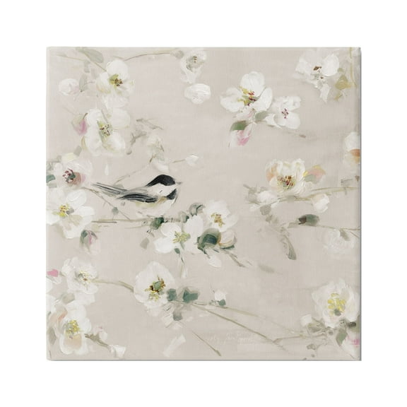 Stupell Industries Soft Apple Blossom Bird Animals & Insects Painting Gallery Wrapped Canvas Art Print Wall Art, 17 x 17