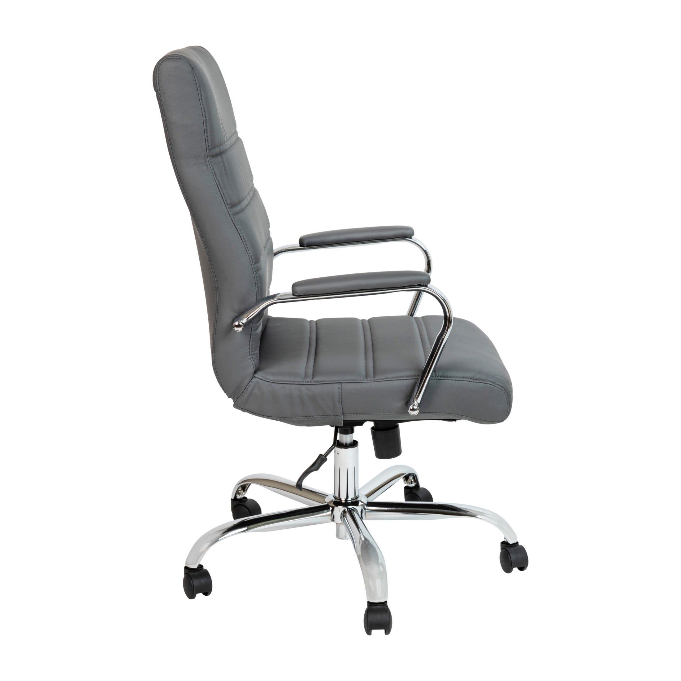 Flash Furniture Whitney High-Back Swivel LeatherSoft Desk Chair with Armrests, Gray/Chrome