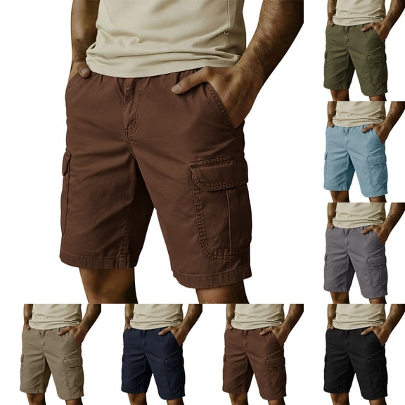 Zynoxe Cargo Shorts for Men Comfortable Elastic Waistband Mens Shorts Classic Relaxed Knee Length Shorts with Side Pockets Summer Casual Loose Solid Color Outdoors Shorts S