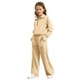thumbnail image 5 of UACY Half Zip 2 Piece Sweatsuits for Girls Mock Neck Sweatshirts Wide Leg Sweatpants Set Thumbhole Tracksuit (Beige, 5-6 Years), 5 of 10