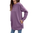 thumbnail image 4 of HUBERY Women Round Neck Long Sleeve Solid Color Sweatshirt With Pockets, 4 of 5