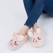 Ecetana Womens Fuzzy Slippers 3D Rabbit Closed Back Slippers Fluffy Non-Slip Indoor Warm House Slippers for Women