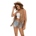 thumbnail image 4 of Women's Fringe Vest Sleeveless Faux Suede Tassel Leather Jacket Cardigan, 4 of 7