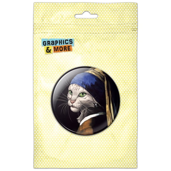 The Cat with the Pearl Earring Girl Johannes Vermeer Refrigerator Button Magnet