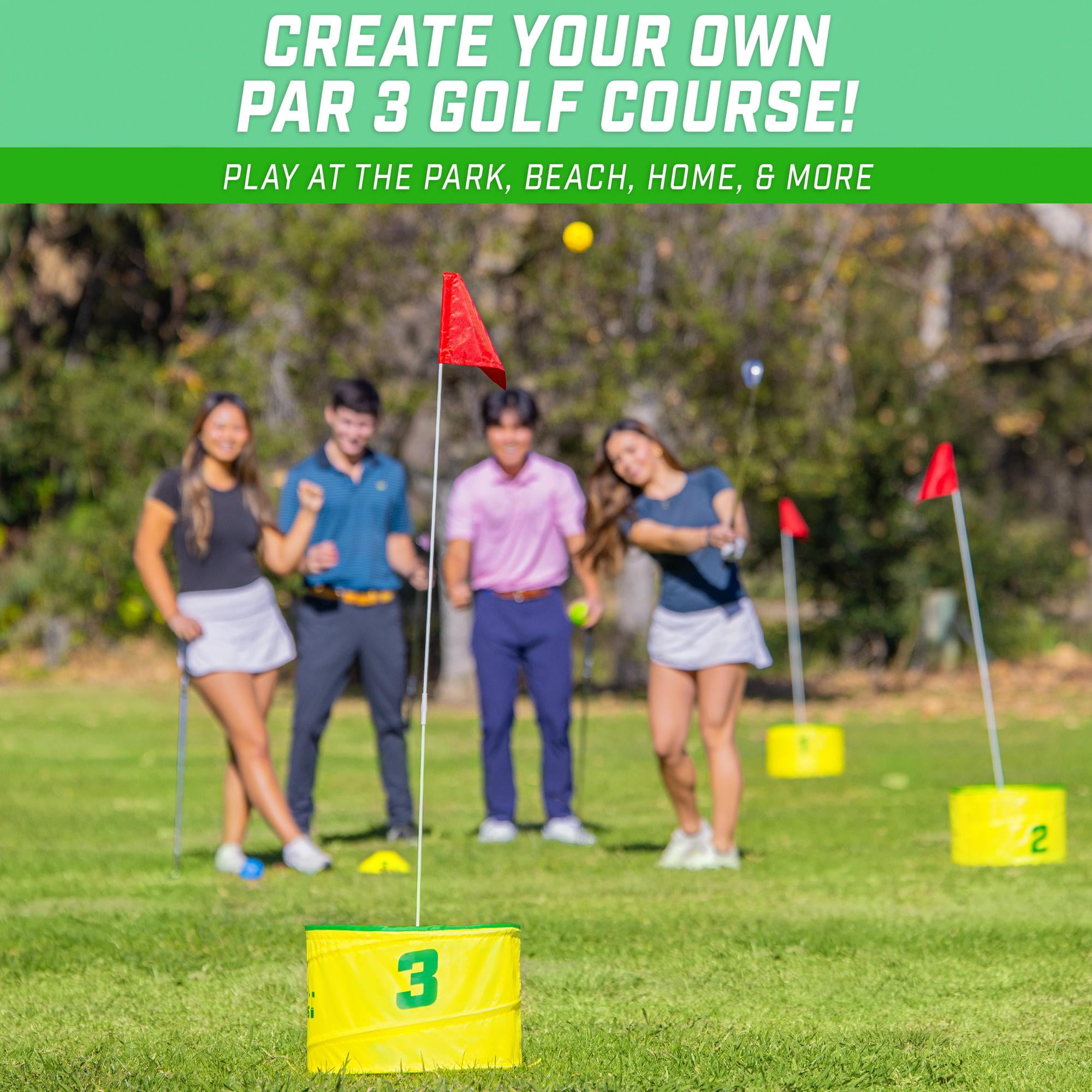 GoSports Yard Links Golf Game with 3 Buckets, Tee Markers and 4 Balls
