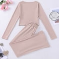 thumbnail image 4 of MEZZALL Women 2 Piece V-Neck Long Sleeve Tops With Pants Solid Color Relaxed Fit Home Pajama For Lounging And Sleep Stylish Pjs, 4 of 5