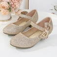 thumbnail image 2 of 2DXuixsh Girls Dress Shoes Wedding Party Princess Flower High Heels Shoes Summer Ittle Kids Girls T Strap Hook Loop High Heel Flower Girl Shoes Gold Size 3, 2 of 4
