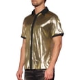 thumbnail image 4 of INSPIRE CHIC Sparkle Disco Shirt for Men's Short Sleeves Button Down Nightclub Party Shirts L Golden, 4 of 5