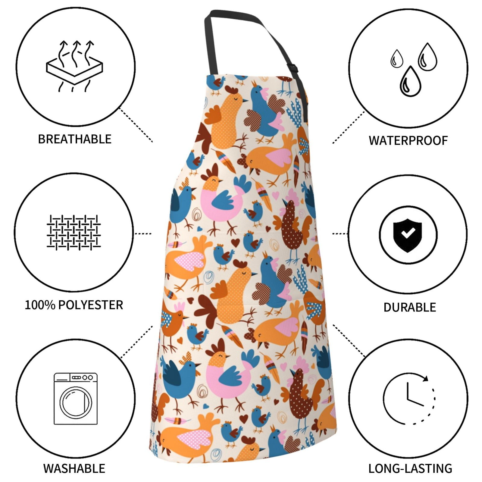 Picia Cute Chickens Waterproof Apron for Unisex Adult - Adjustable Bib Apron with Pockets, Ideal for Cooking, Gardening, Painting, and Household Chores