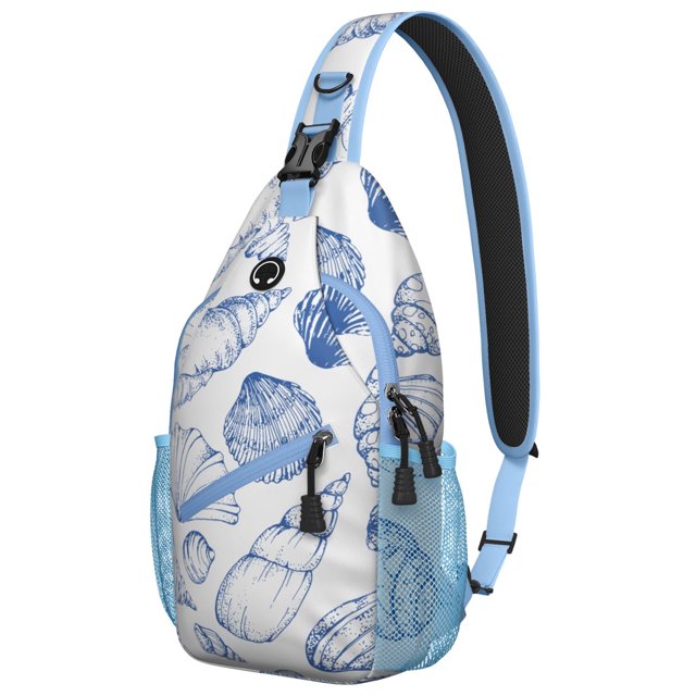 Nautical Starfish and Crustacean Print Lightweight Hiking Sling Backpack with Layered Storage Fashionable Design for Outdoor Enthusiasts and Travel Use