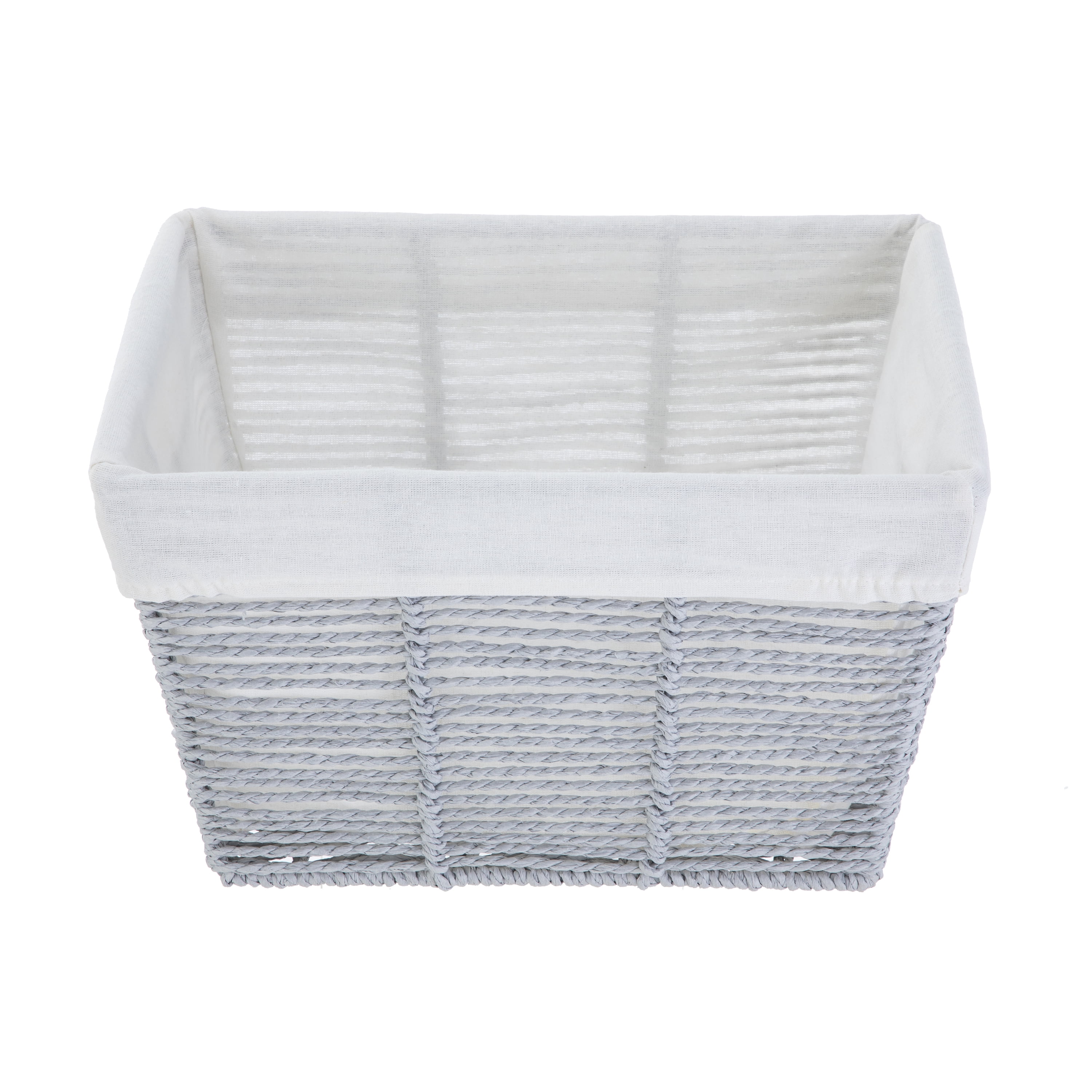 Mainstays Large Gray Twisted Paper Rope Decorative Storage Basket with Removable Liner, 16 in x 9.7 in x 13.4 in