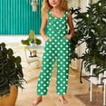 thumbnail image 2 of Girls Casual Wide Leg Romper Polka Dot Print Square Collar Sleeveless with Front Pockets Stylish Loose Fit One Piece Jumpsuit Green 7 Years-8 Years, 2 of 4