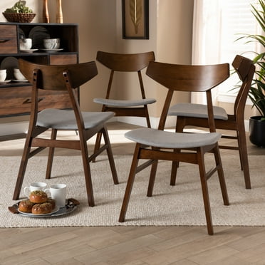 Baxton Studio Danica Mid-Century Modern Transitional Light Grey Fabric Upholstered and Walnut Brown Finished Wood 4-Piece Dining Chair Set