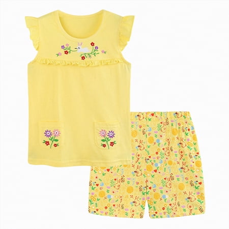 Linfrsh Toddler Girls Short Flutter Sleeve Outfit Set 2-Piece Sizes 12M-5T(Yellow 7-8 Years)