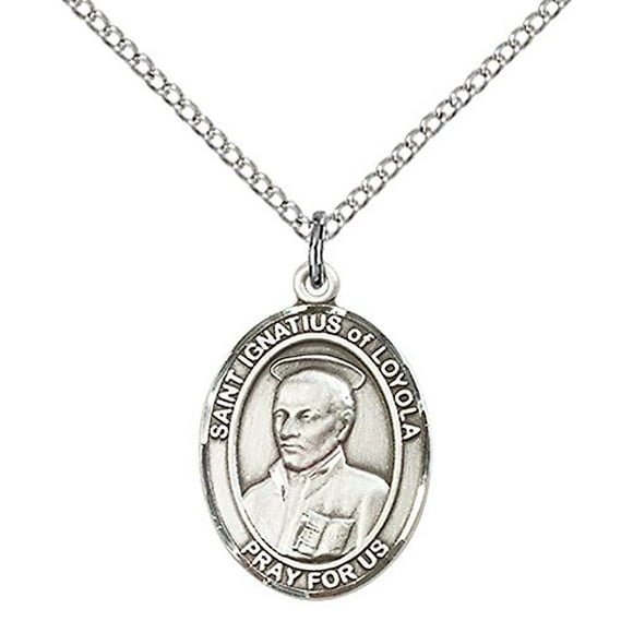 F A Dumont Pendentif en Argent Sterling St. Ignace de Lloyda avec Chaîne Gourmette en Acier Inoxydable de 18 Pouces. Patron Saint des Soldats