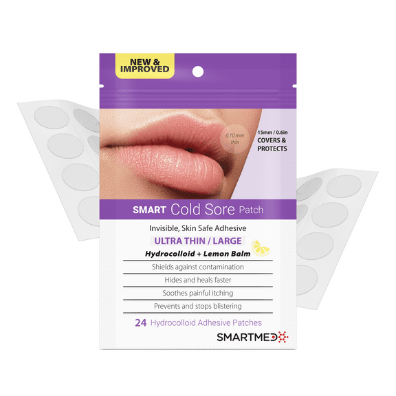 SmartMed Large Ultra Thin Cold Sore Treatment Patch with Lemon Balm - 24 Count
