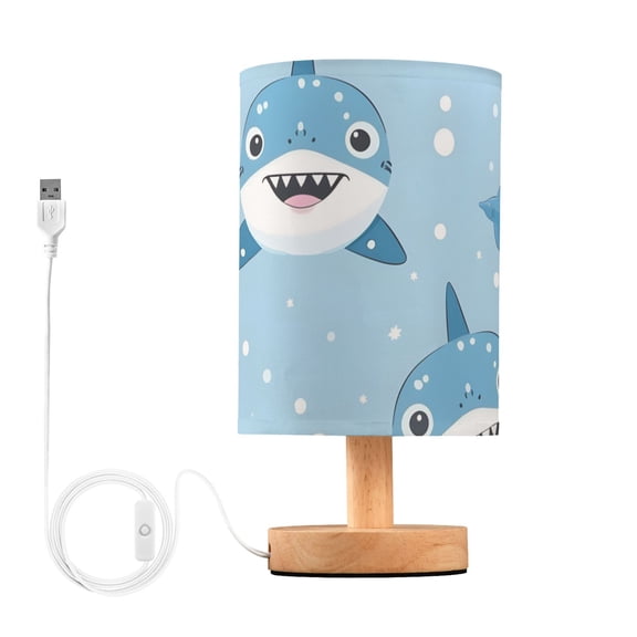 Cartoon Cute Shark Bedside Desk Lamp LED Table Nightstand Lamps Warm Light Fabric Lampshade for Home Bedroom Office Living Room Decor