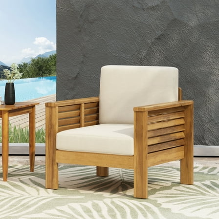 YIYADO Acacia Wood Outdoor Club Chairs with Cushions, Teak Finish & Beige Water Resistant Seating, Brown&Beige