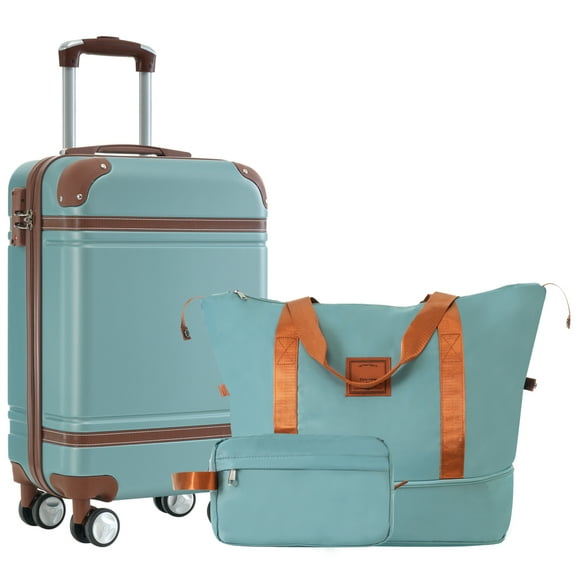 Enxing Mall Hardshell Luggage Sets with Bags Carry-on Suitcase Double Spinner Wheels with TSA Lock ,Single Vintage Luggage 20 IN,Green