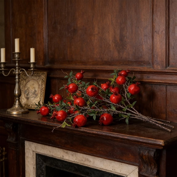 Artificial Pomegranate Branches Stems Faux Fruit Tree Branch Realistic Home Decor Living Room Table Vase Floral Accents