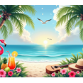 thumbnail image 4 of Vintage Tropical Flamingo Banner Palm Trees Beach Sunset for Summer Beach Party Wedding Travel, 4 of 8
