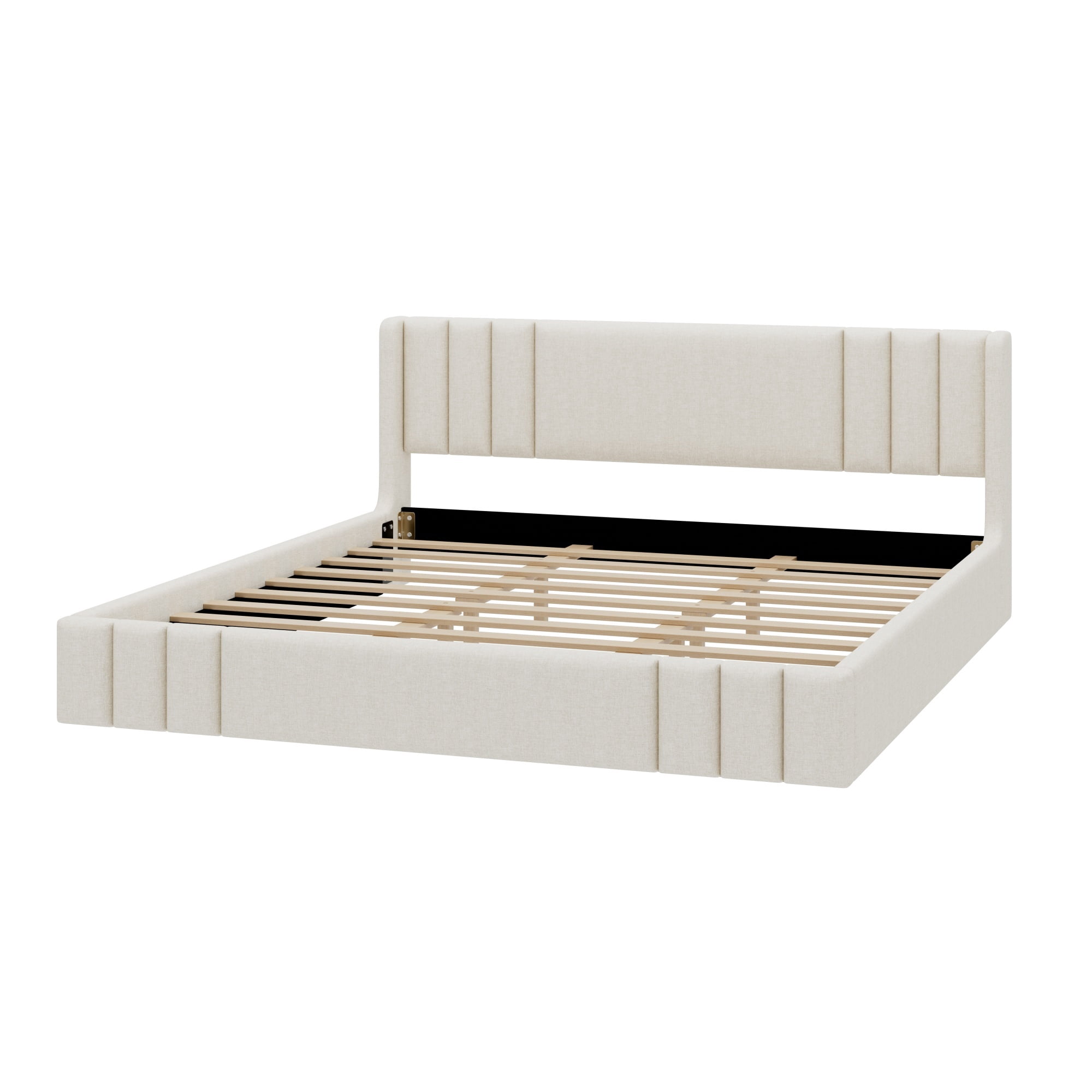 Euroco King Size Upholstery Platform Bed with Headboard, No Box Spring Needed, Beige