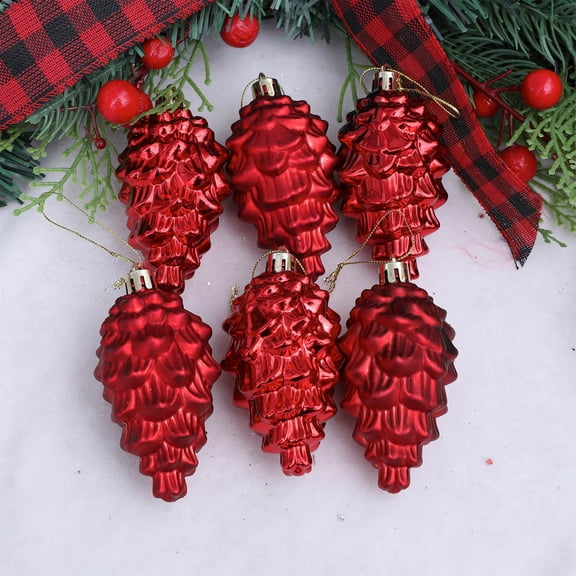 Cinvoph 6pcs Christmas Pinecone Balls Ornaments Electroplate Baubles Xmas Decorative Hanging Ornament for Xmas Tree, Home Wall & Christmas Party Decor, Red
