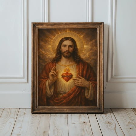 Christian Wall Art Jesus With Sacred Heart Print Religious Art Poster For Home Decor