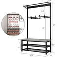 thumbnail image 3 of ANJORALA 4-in-1 Coat Rack with Bench, Industrial Entryway Hall Tree with 2 Tier Shoe Rack,Black, 3 of 12
