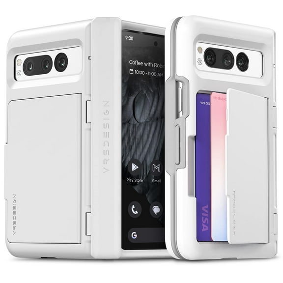 VRS DESIGN Phone Case for Google Pixel Fold Case (2023), [Terra Guard Modern GO] Premium Hinge Protection Wallet Case (White)