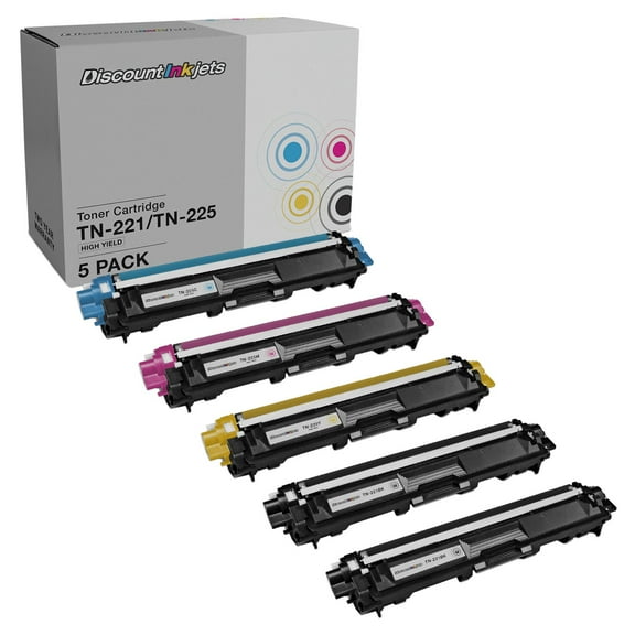 DI Toner Cartridge for Brother TN221 TN225 2 B, Cyan, Magenta, Yellow, 5pk Compatible with: DCP-9020CDN HL-3140CW, HL-3150CDN, HL-3170CDW, HL-3180CDW