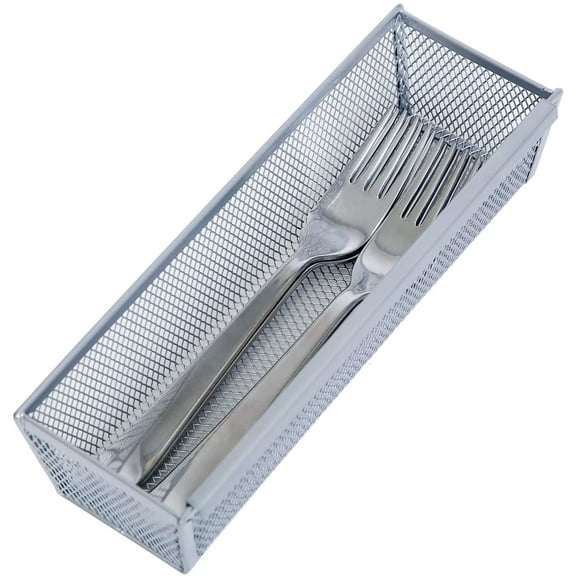 Smart Design Drawer Organizer - 9 x 3 Inch - Steel Metal Mesh Tray - with Interlocking Arm Connection - Utensils, Silverware, Organization - Kitchen - Silver