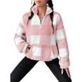 thumbnail image 2 of Women's Plaid Long Sleeve Zipper Fleece Sweatshirt Pullover Jacket Coat with Pockets Pink M, 2 of 10