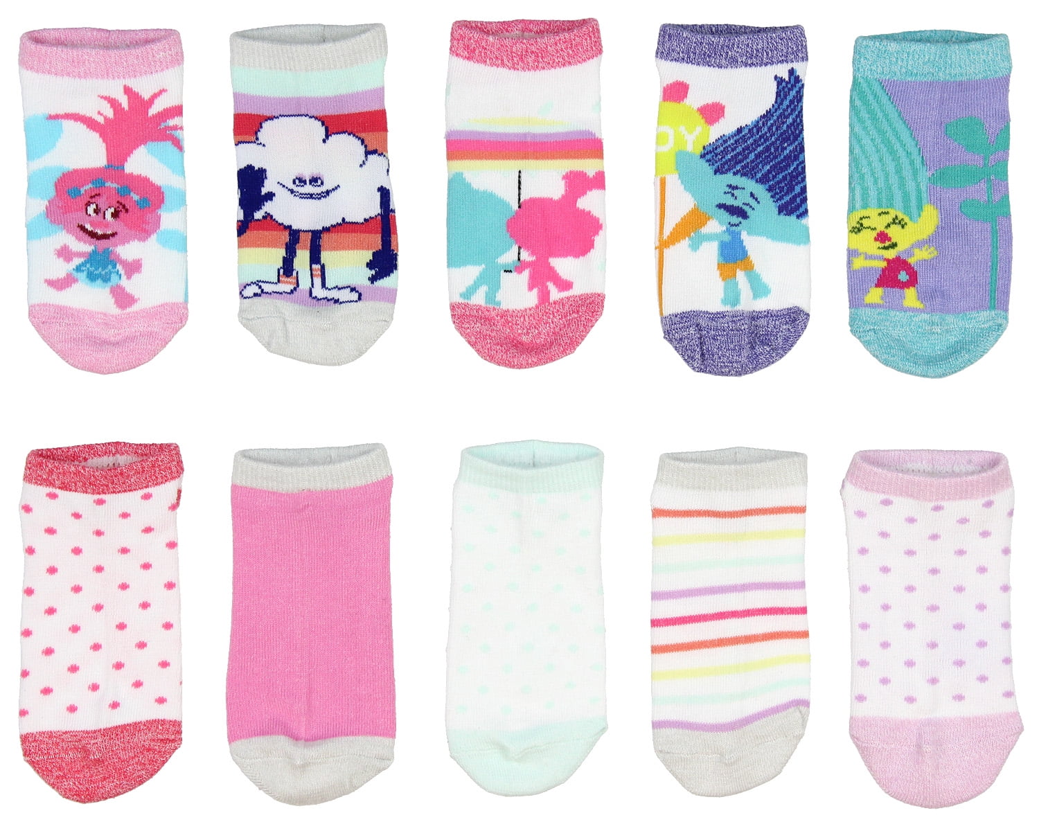 Dreamworks Trolls Girls Rainbows Ankle No Show Socks 10 Pairs 6/8