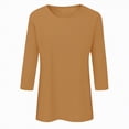 thumbnail image 3 of Paguaki Women 3/4 Sleeve Round Neck T-Shirt Soft Cotton Casual Solid Color Top Breathable Loungewear Stretchy Basic Tee for Home Yoga, 3 of 5