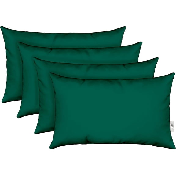 : Sunbrella Lumbar Throw Pillows Set of 4 | 20" x 12" | Water and Fade-Resistant Performance Fabric | Outdoor Pillow Covers with Down-Alternative Inserts | Canvas Forest Green